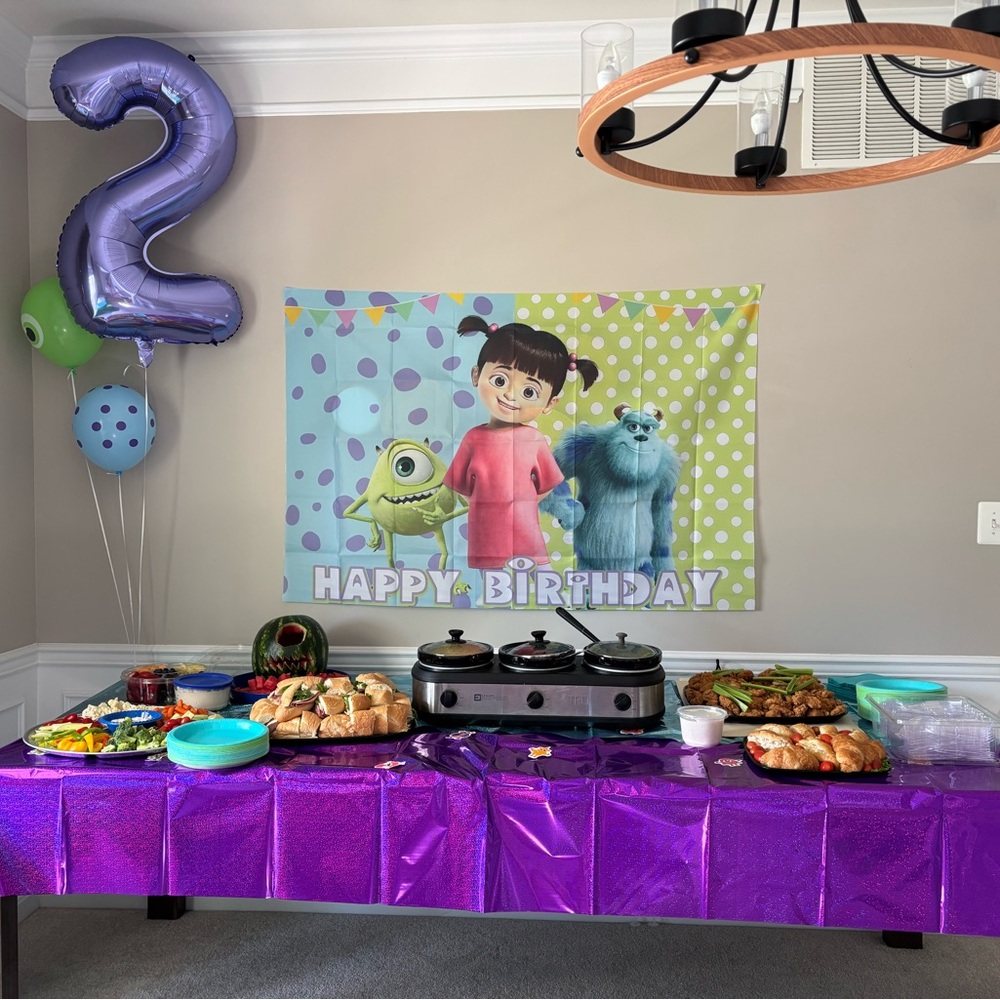 Monsters Inc birthday banner and water bottle stickers